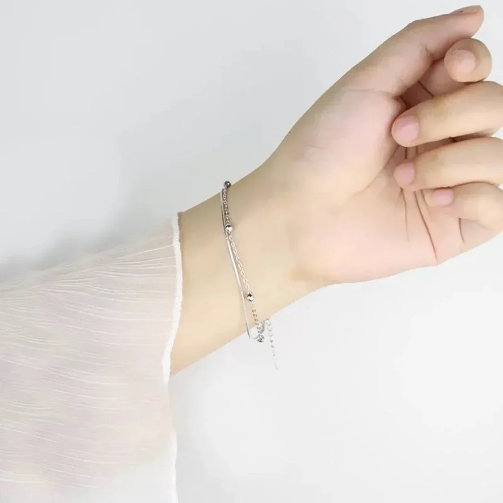 14k Gold Double Layer Beads Chain Bracelet/Anklet Sterling Silver - Picture 5 of 10